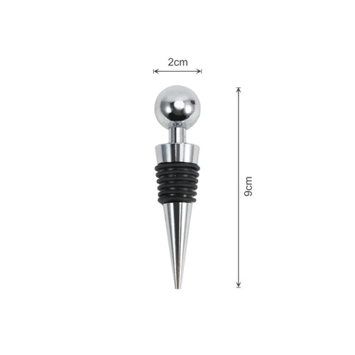 A stainless steel vacuum sealed bottle stopper with a chrome finish, featuring a black rubberised grip.