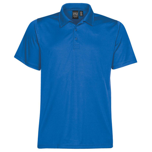 A blue men's polo shirt with a collar, short sleeves, and a small logo on the chest.