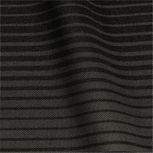 A close-up of a textured fabric in dark olive with subtle stripes, suitable for a men's polo shirt.