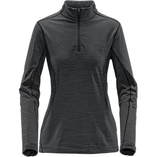 A women's black base thermal 1/4 zip jumper with long sleeves and a fitted design, featuring a subtle texture.