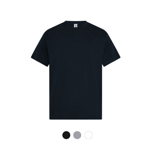 A black men's t-shirt displayed on a blank background. The shirt features a logo and is available in additional colours.