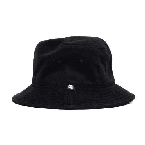 A black Terry Bucket Hat with a wide brim and a small logo on the side.