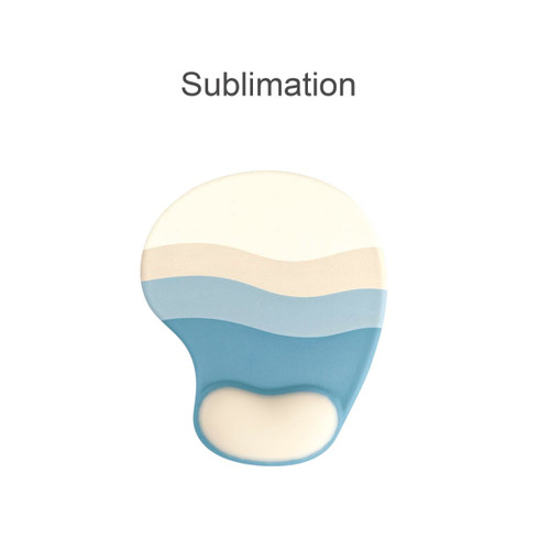 A Lightweight Bean Gel Pad in blue with creamy white wave patterns and a rounded shape. It features a logo.