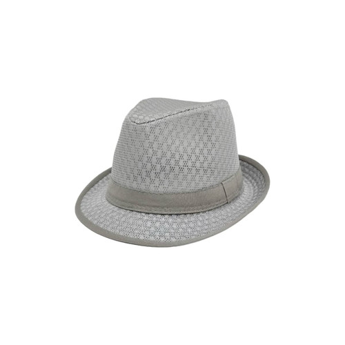 A grey mesh breathable top hat with a soft brim and a textured pattern. It features a matching band around the base.