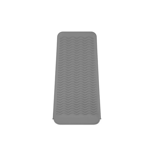 A grey heat-resistant silicone mat pouch with a textured wave design. It features a smooth edge and is flexible in shape.