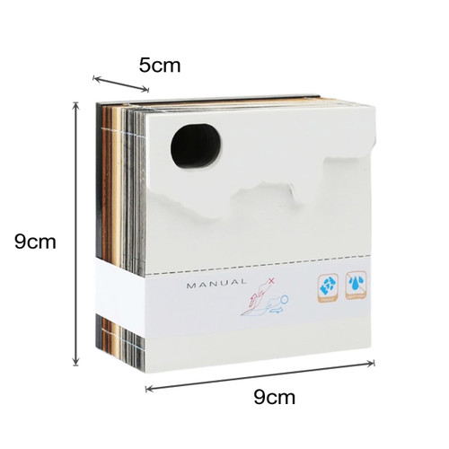 A 3D paper carving notepad in white, measuring 9cm x 9cm x 5cm, with a logo and a manual.