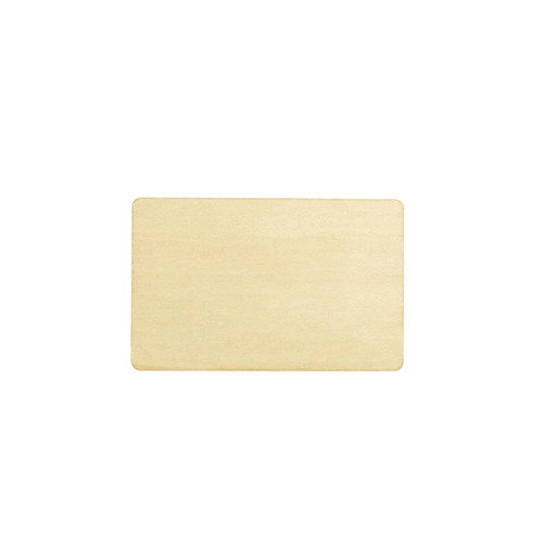 A bamboo business card in a natural finish, featuring a smooth surface and rounded edges.