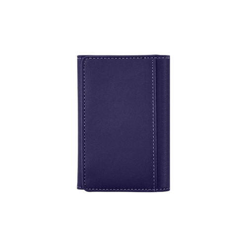 A purple PU magnetic wallet with stitching details and a simple design. It features a logo.