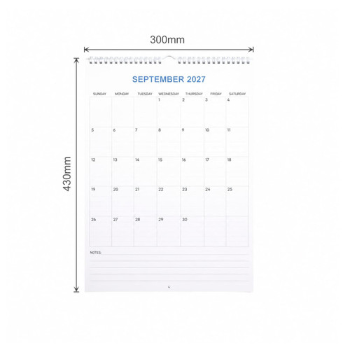 A vertical wall calendar featuring a simple design with a white background, displaying the month of September 2027.
