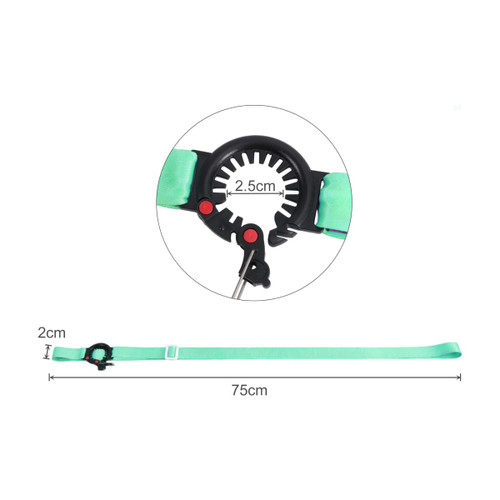 A drink bottle lanyard in teal, featuring an adjustable fastening mechanism and a measuring scale.