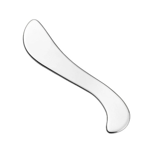 A clear, curved Facial Gua Sha massage tool made from jade or similar material, featuring a smooth surface.
