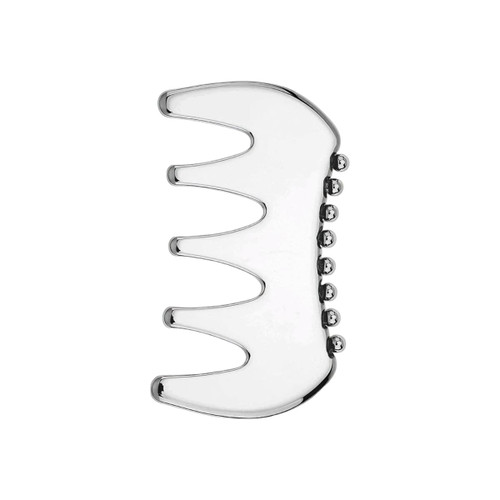 A 2 in 1 scraping board in a shiny silver finish, featuring a sleek, curved design with rounded edges.