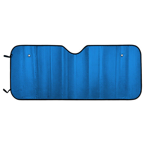 A bubble aluminium car sun shade in vibrant blue with a textured design and black edging for added durability.