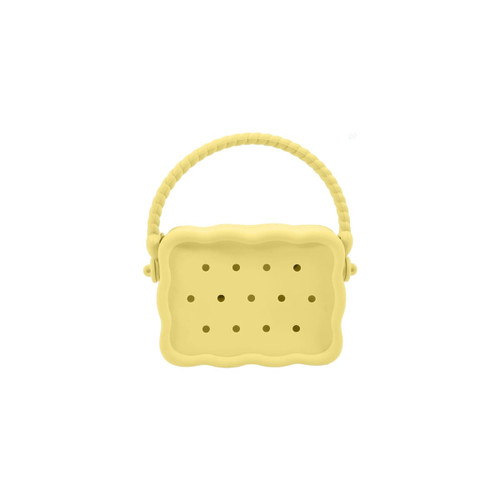 A yellow silicone holes bag with a textured handle and multiple holes for ventilation. Features a zip closure.