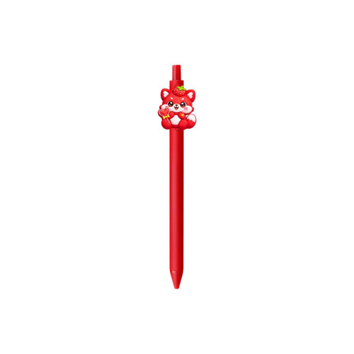 A red PVC pen featuring a cute character design of a bear holding a heart-shaped lollipop.