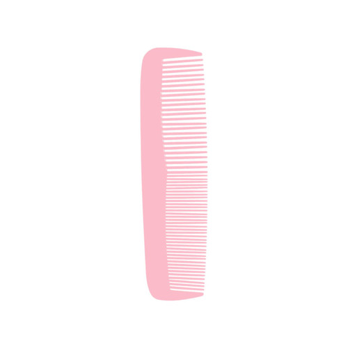 A pink custom blended-tooth comb with a smooth design and fine teeth for styling. Features a logo.