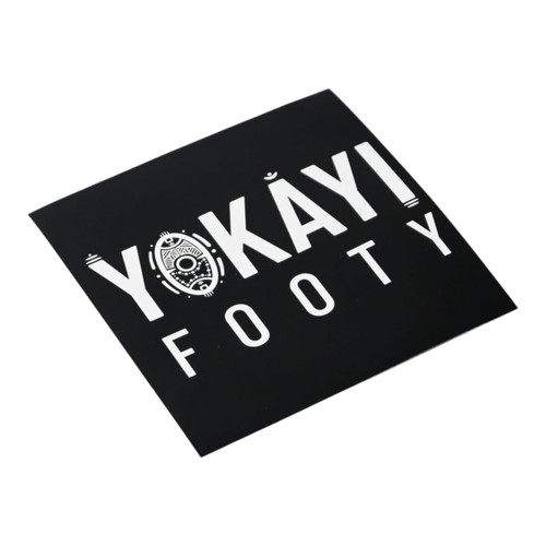 A square sticker featuring a black background with white text and a logo. The sticker is 75 x 75 mm.