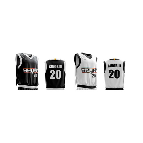 Reversible singlet featuring a black and white design, with a branding logo and the name "Ginobili" on both sides.
