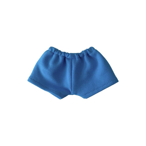 Blue plush shorts featuring an elastic waistband, made from a soft fabric, with a plain design and no logos.
