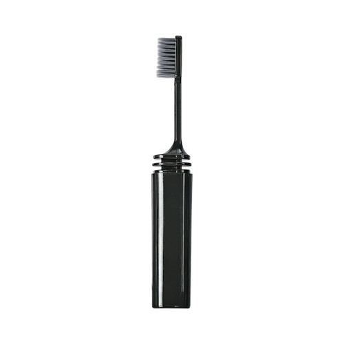A foldable toothbrush in black with a compact design and protective cover for the bristles.