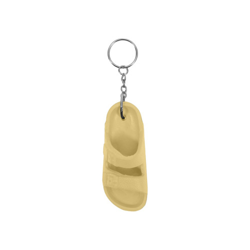 A yellow slides-shaped keyring with a silver keychain attachment.