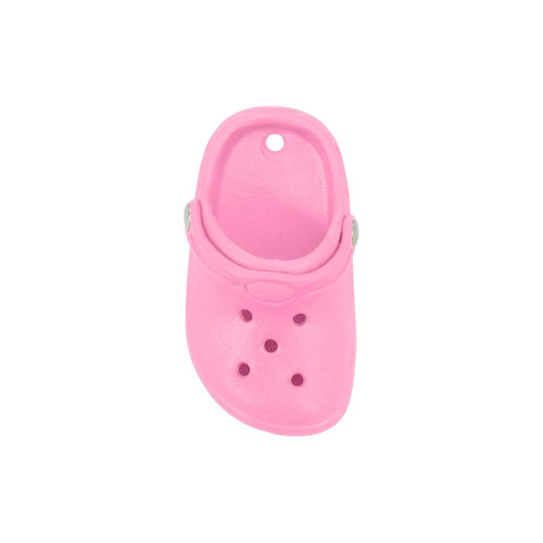 A pink clog shoe fridge magnet features a classic design with ventilation holes and a back strap.