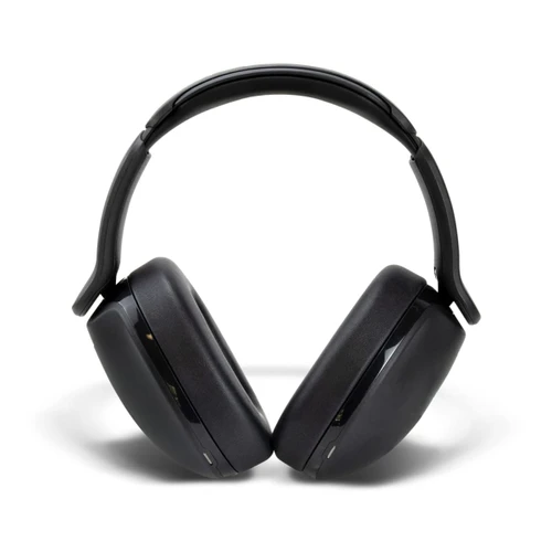 Black Skullcandy Hesh 360 headphones with an adjustable headband and a sleek design. Features a logo on the ear cups.