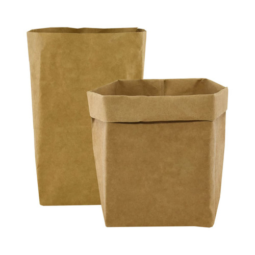 A pair of extra large kraft paper storage bags in a light brown colour, featuring a fold-over top.