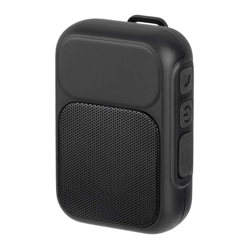 A black magnetic outdoor Bluetooth speaker with buttons on one side and a textured speaker grill.