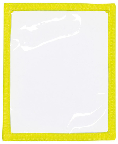 A plastic pocket with a yellow border, featuring a clear centre for inserting documents or cards.
