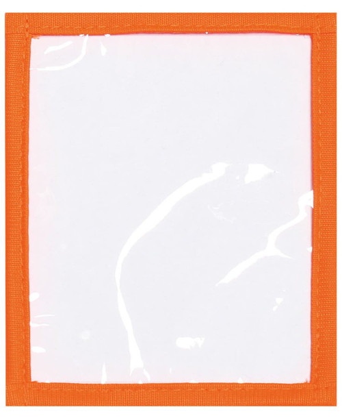 Loose plastic pocket in orange, designed for holding documents or cards. Features a clear front and an orange border.