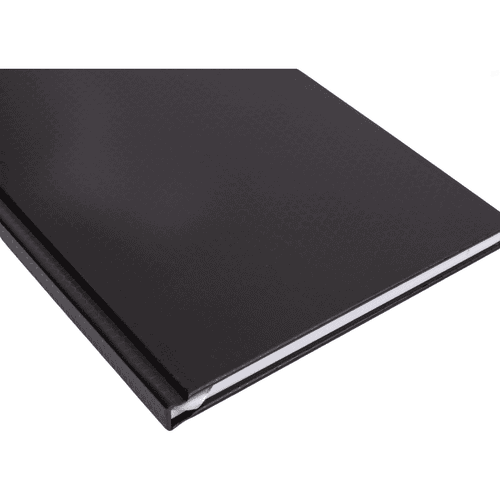 A black A5 weekly diary with a smooth cover and a silver edge, featuring a simple design.