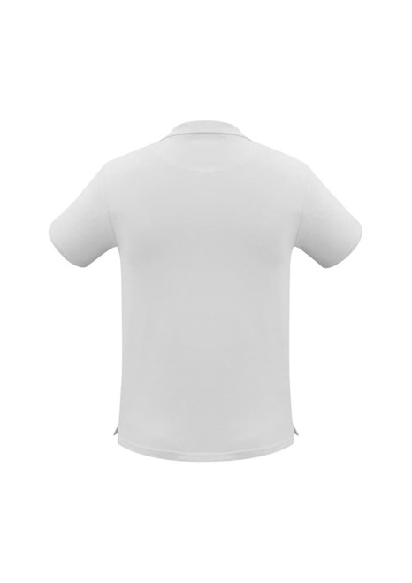 A white men's neon short sleeve polo shirt featuring a logo on the front.