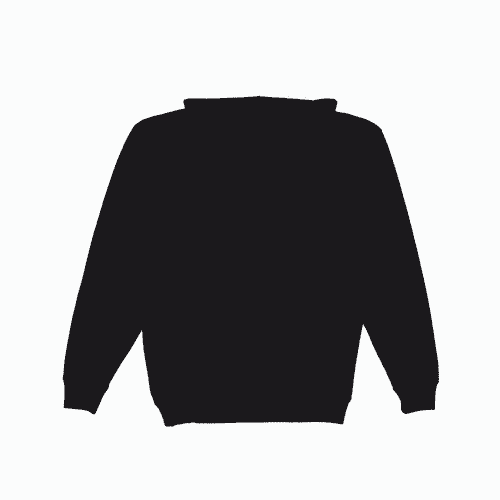 A black hooded sweatshirt with a drawstring and long sleeves. The back view shows a simple design.