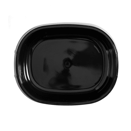 A black rectangular lunch box with a smooth interior and rounded edges, featuring a subtle logo.