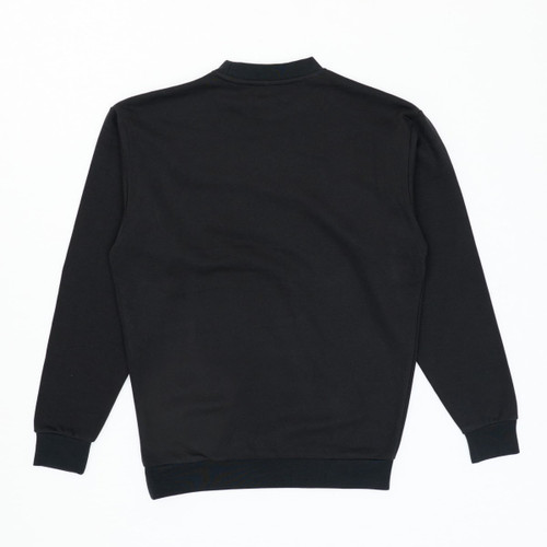 A black crew sweatshirt featuring long sleeves and a simple design, with ribbed cuffs and hem.