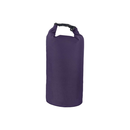 A purple Oxford cloth dry bag with a handle at the top and a secure closure. It features a logo or branding.