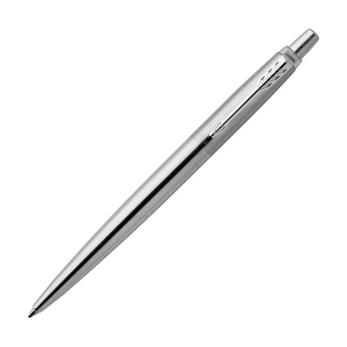 A brushed stainless steel ballpoint pen featuring a sleek design and a clip for easy attachment.