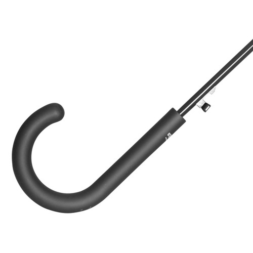A black 61cm Shelta umbrella with a curved handle and a sleek design. It features a logo on the handle.