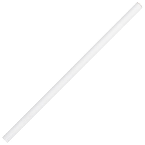 A white unsharpened pencil with a smooth finish. It has a logo near one end.