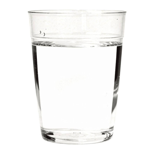A clear Tritan carry cup filled with water, featuring a simple design and no visible branding.
