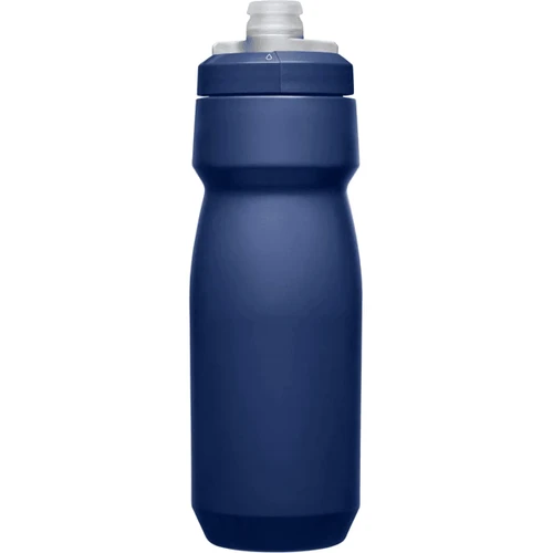 A drink bottle in navy blue with a screw-top lid and a logo on the side.