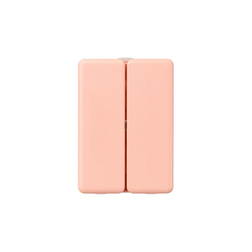 A folding pills box in a soft pink colour with seven compartments and a logo on the surface.