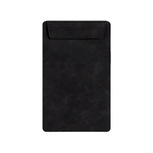 A5 magnetic clipboard in black with a smooth, textured surface and a pocket flap at the top.
