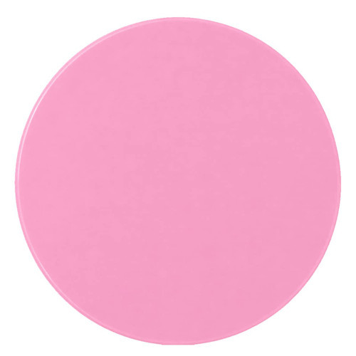 A round, pink Glider slider makeup mirror with a smooth surface and no visible markings.