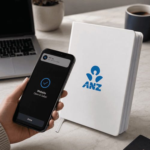 A white NFC A5 Smart Notebook next to a smartphone displaying a notification, with a laptop in the background.