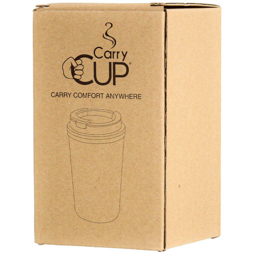 A drink bottle in a cardboard box, featuring a simple outline design and a logo. The design emphasises portability and comfort.