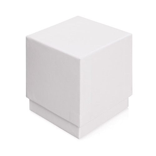 A white candle soy wax glass in a simple, square white box. The box is plain and unadorned.