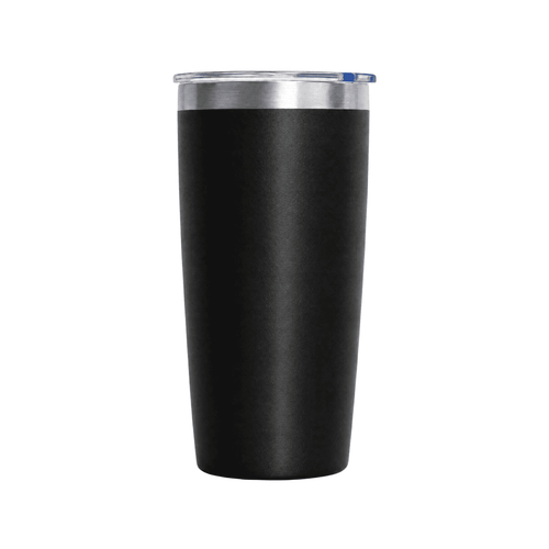 A drink bottle featuring a sleek black body with a metallic silver lid and a simple logo.