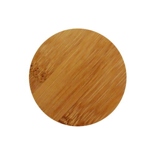 A round bamboo bottle opener with a smooth, natural wood finish. It features a simple, circular design.
